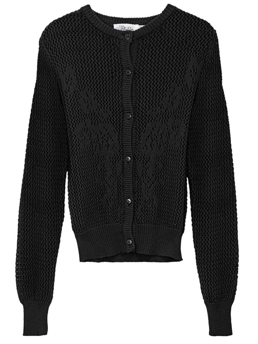 Malibu Black Open-Weave Button Cardigan